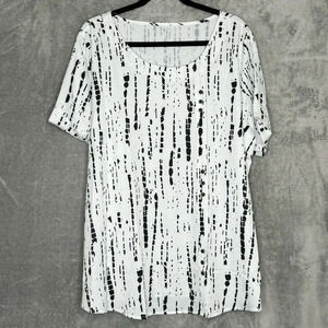 Amazon 2X Shirt‎ Top White Striped Short Sleeve Scoop Neck Stretch Casual Womens